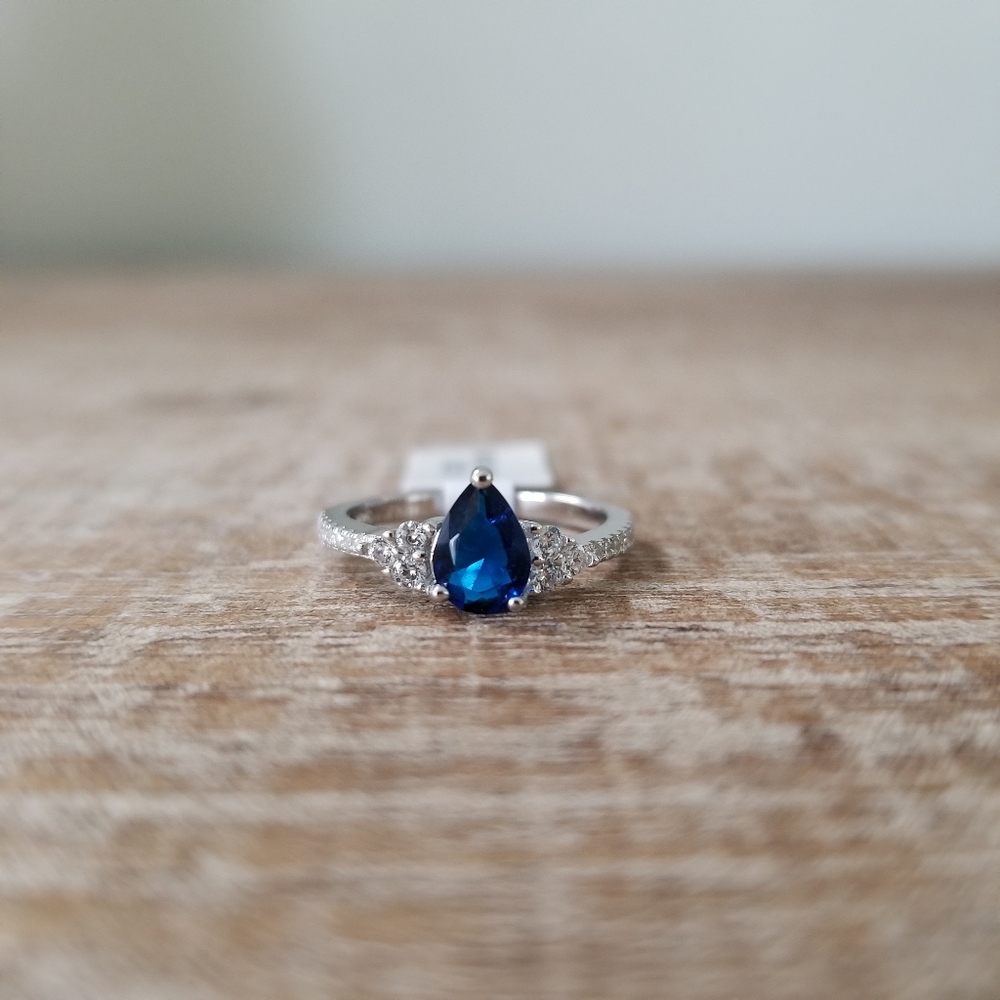 Pear Sapphire Sterling Ring